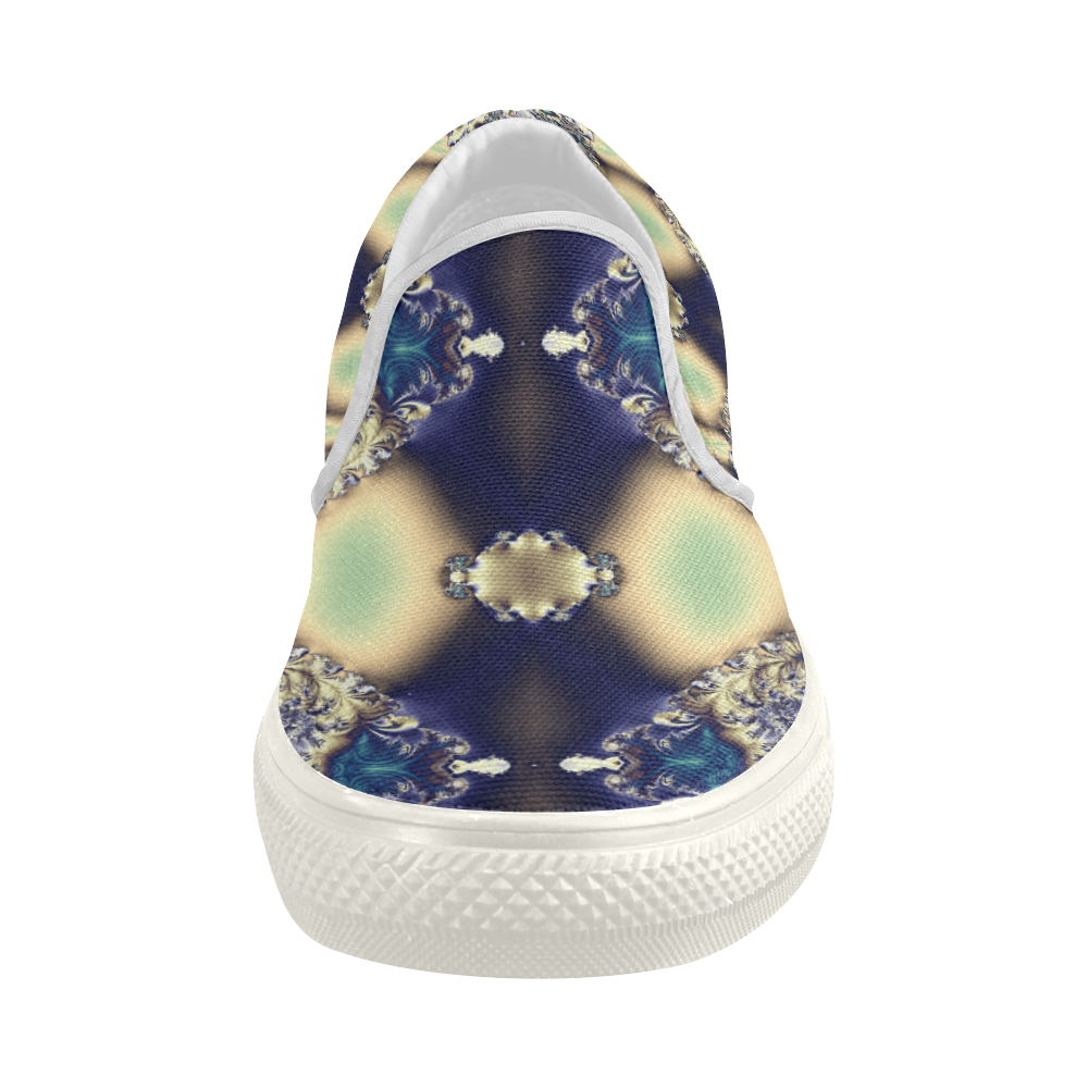 Blue Ice Diamonds Fractal Women's Slip-on Canvas Shoes (Model 019)