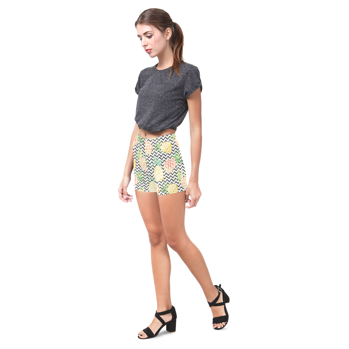 watercolor pineapple and chevron, pineapples Briseis Skinny Shorts (Model L04)