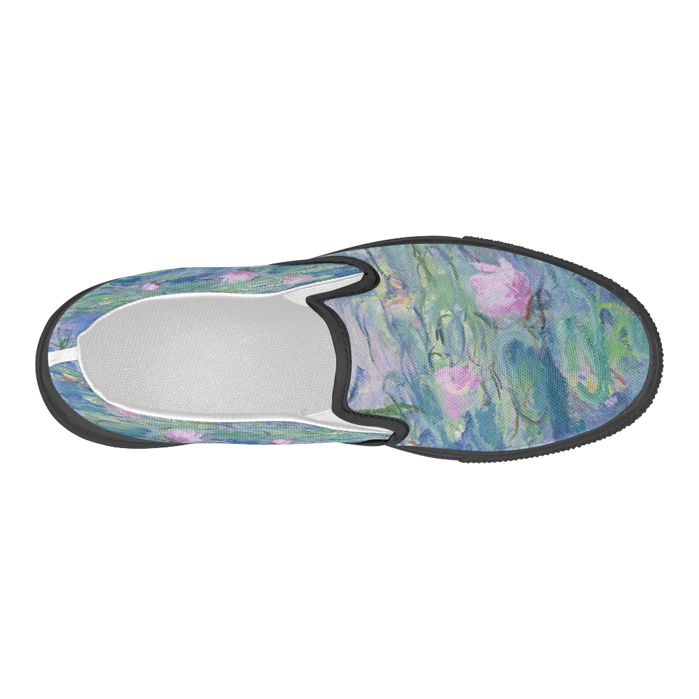 Monet Pink Water Lily Pond Floral Fine Art Women's Slip-on Canvas Shoes (Model 019)