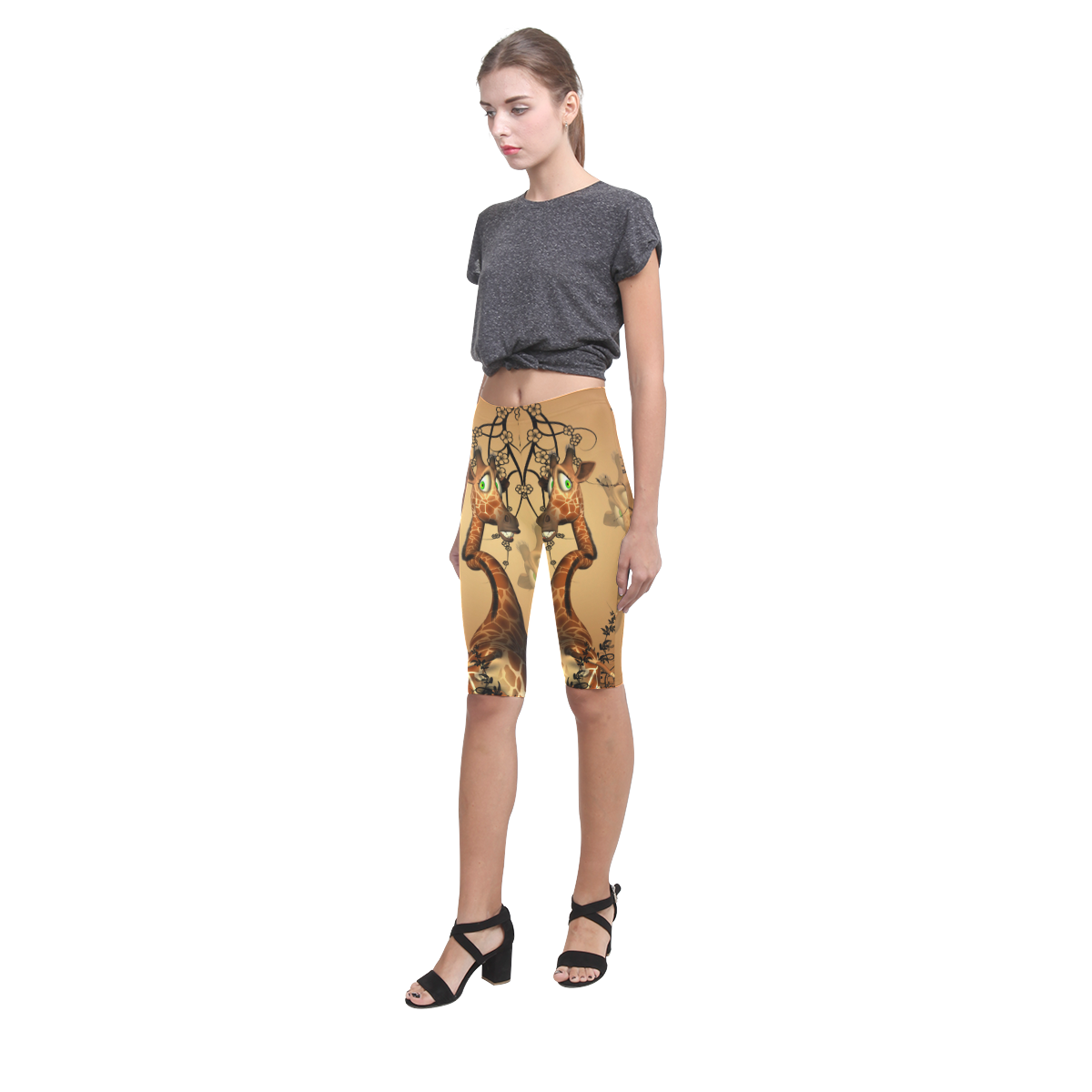 Cute giraffe in the fantasy wood Hestia Cropped Leggings (Model L03)