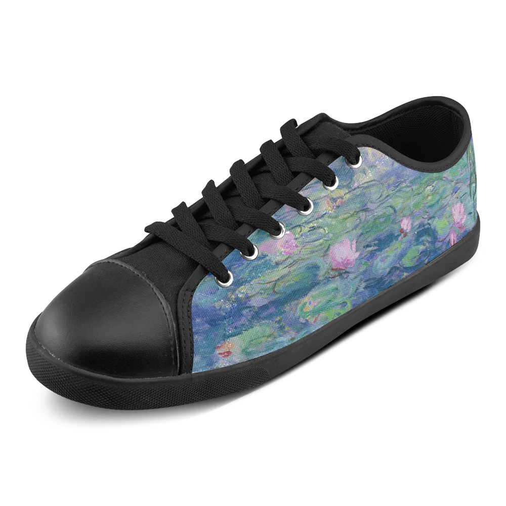 Monet Pink Water Lily Pond Floral Fine Art Canvas Shoes for Women/Large Size (Model 016)