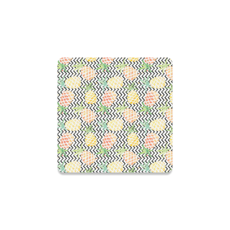 watercolor pineapple and chevron, pineapples Square Coaster