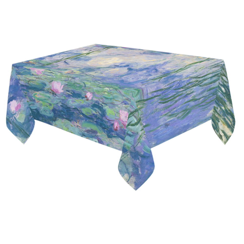 Monet Pink Water Lilies Floral Fine Art Cotton Linen Tablecloth 60"x 84"