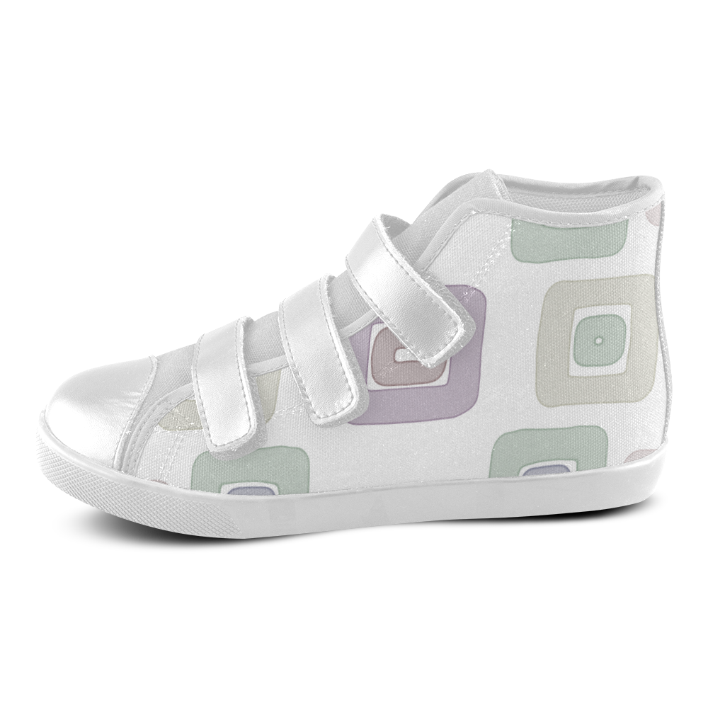 Green and Purple Squares Velcro High Top Canvas Kid's Shoes (Model 015 ...