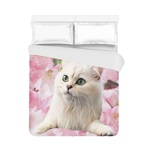 Cat and Flowers Duvet Cover 86"x70" ( All-over-print)