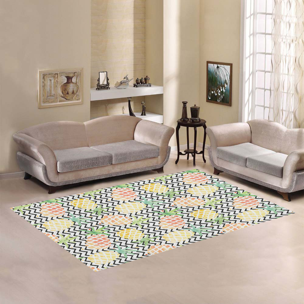 watercolor pineapple and chevron, pineapples Area Rug7'x5'