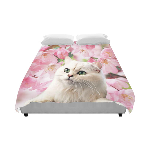 Cat and Flowers Duvet Cover 86"x70" ( All-over-print)