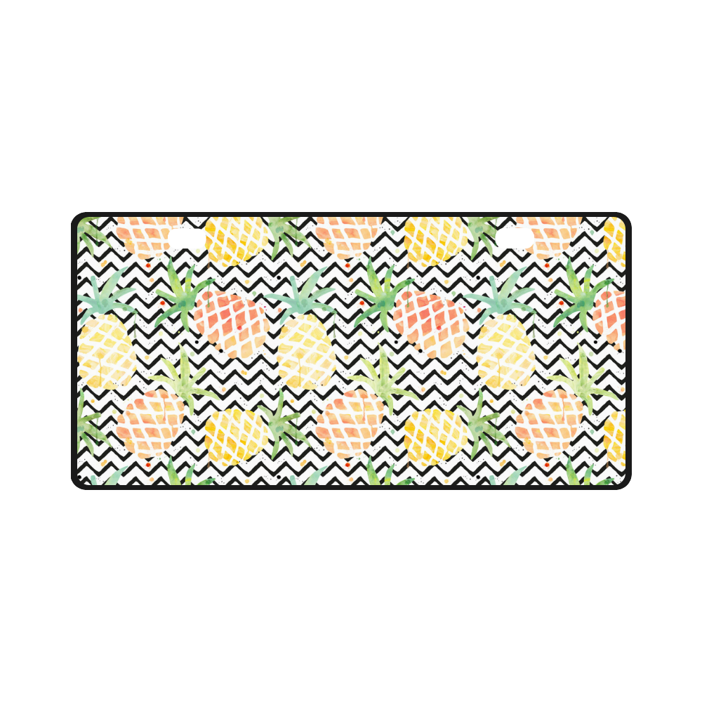 watercolor pineapple and chevron, pineapples License Plate