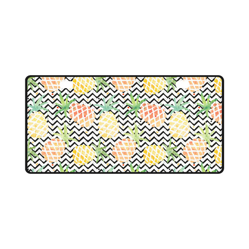 watercolor pineapple and chevron, pineapples License Plate