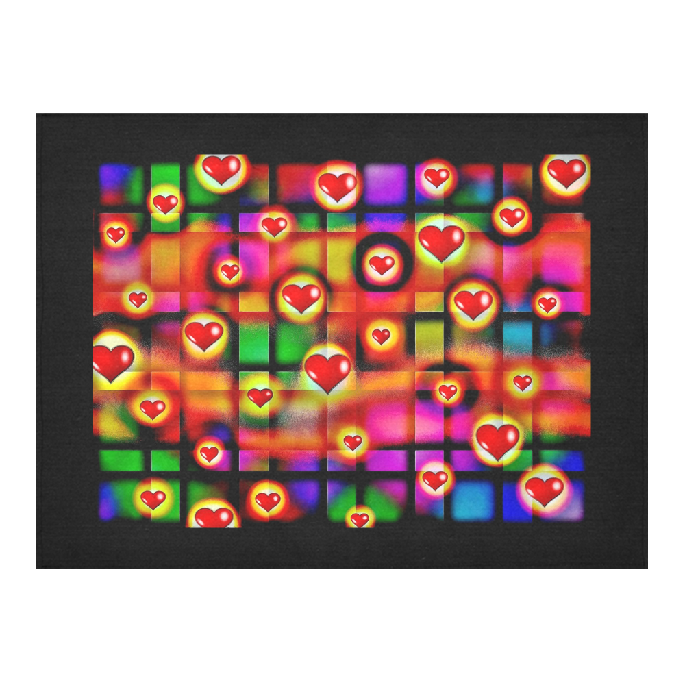 Hearts Parade Colorful Plaid Cotton Linen Tablecloth 52"x 70"