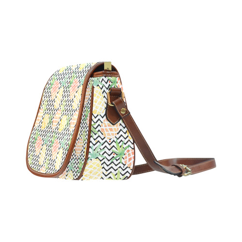 watercolor pineapple and chevron, pineapples Saddle Bag/Small (Model 1649) Full Customization
