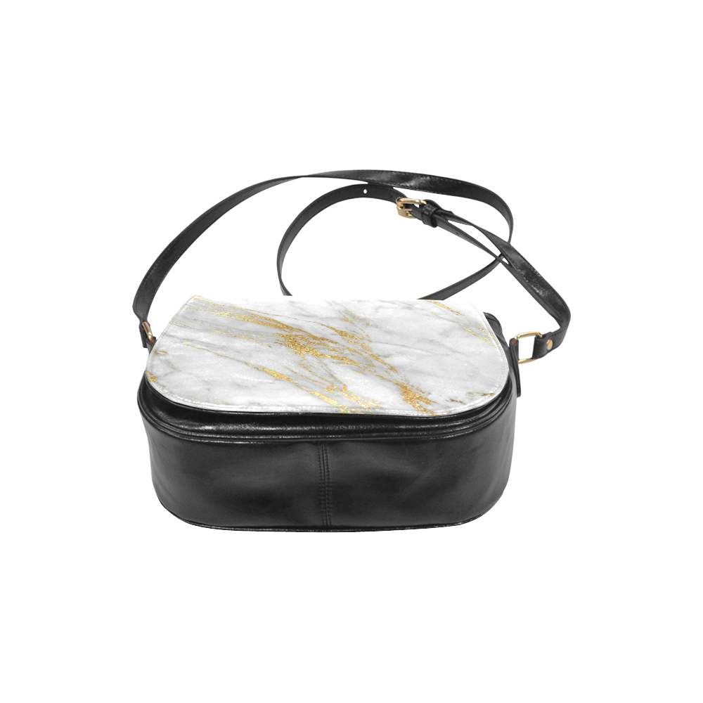 italian Marble, white and gold Classic Saddle Bag/Small (Model 1648)