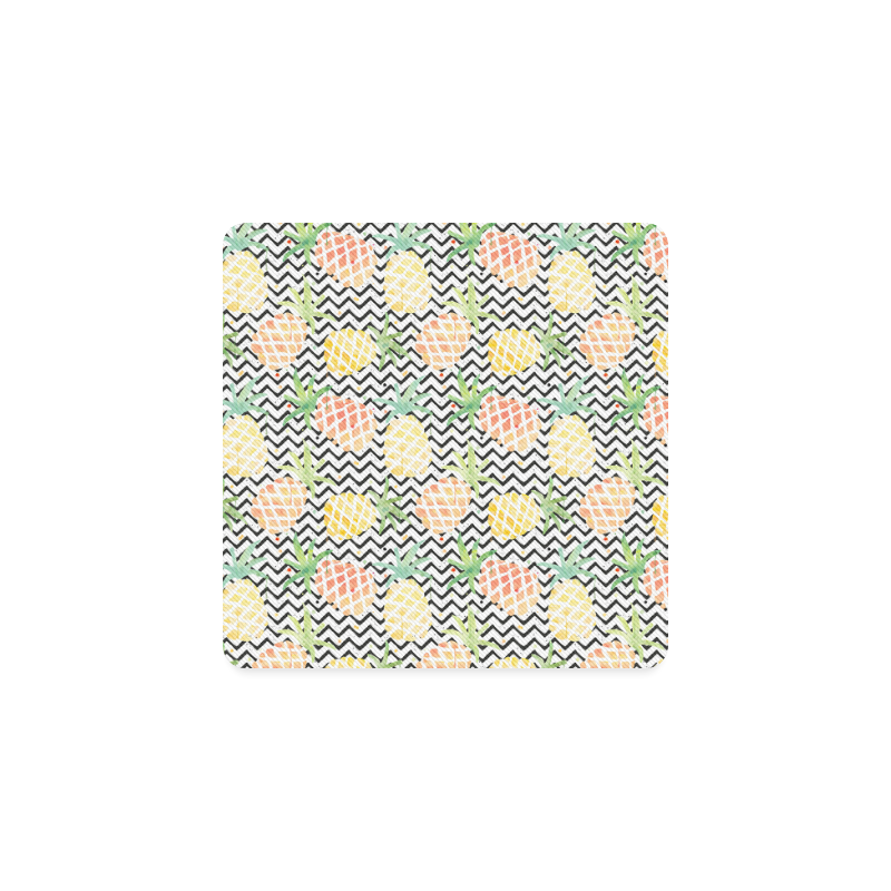 watercolor pineapple and chevron, pineapples Square Coaster