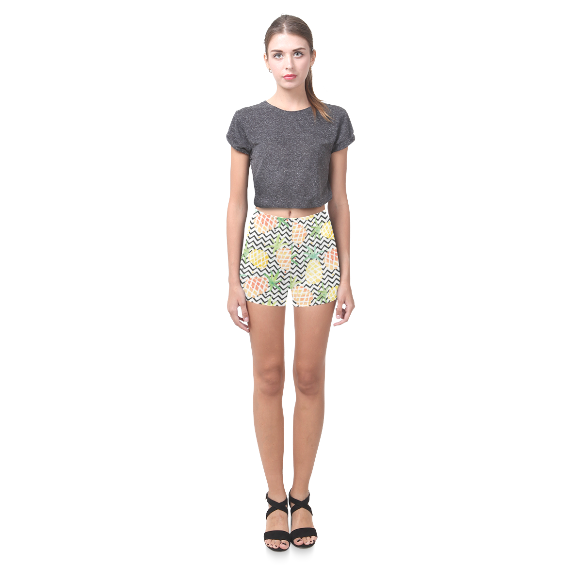 watercolor pineapple and chevron, pineapples Briseis Skinny Shorts (Model L04)