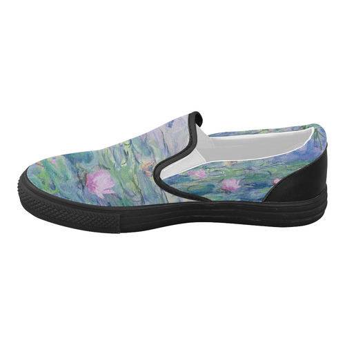 Monet Pink Water Lily Pond Floral Fine Art Women's Slip-on Canvas Shoes (Model 019)