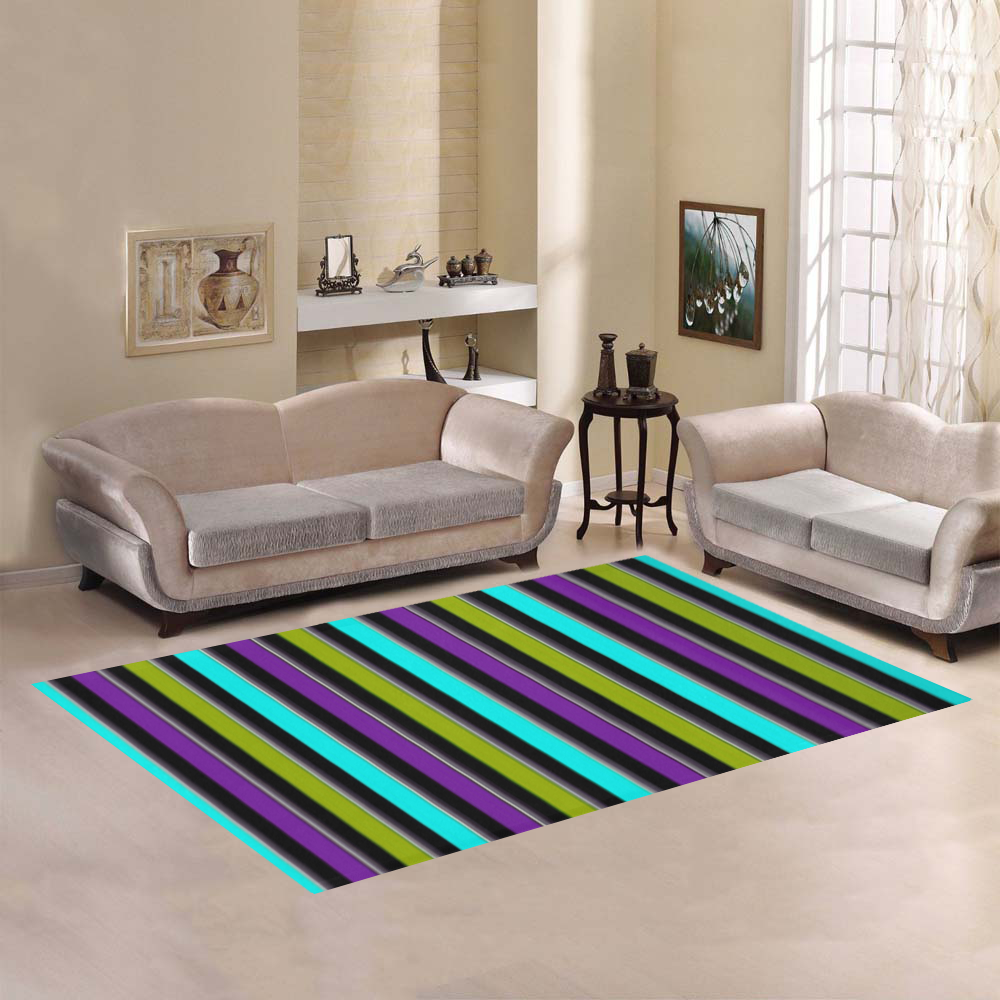 Wacky Retro Stripe Bold Colors Area Rug7'x5'