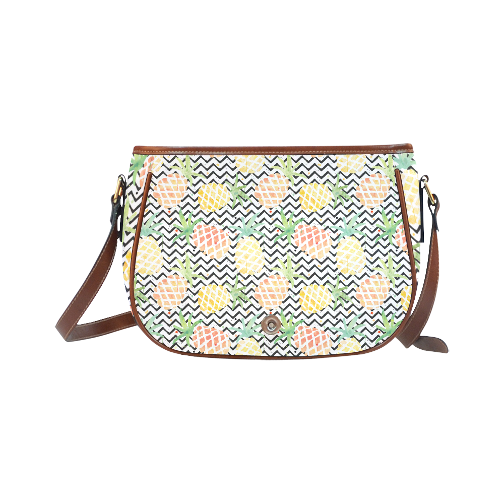 watercolor pineapple and chevron, pineapples Saddle Bag/Small (Model 1649) Full Customization