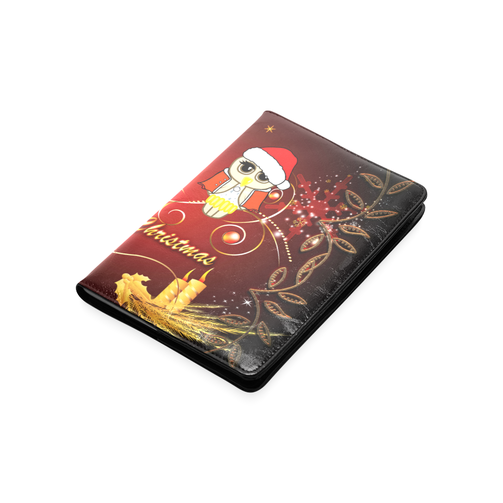 Cute christmas owl on red background Custom NoteBook A5