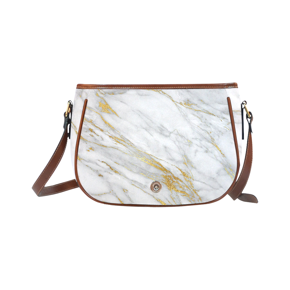 italian Marble, white and gold Saddle Bag/Small (Model 1649) Full Customization