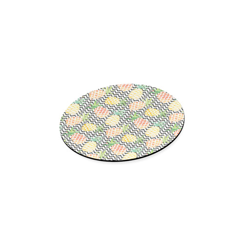 watercolor pineapple and chevron, pineapples Round Coaster