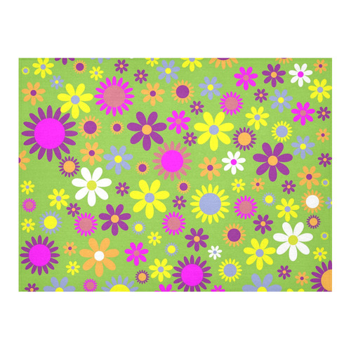 Retro Flower Power Cotton Linen Tablecloth 52"x 70"