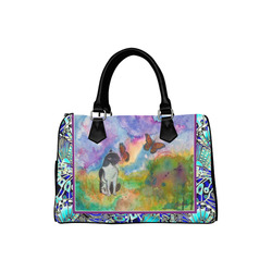 Cat and Monarch Winged Trim Boston Handbag (Model 1621)