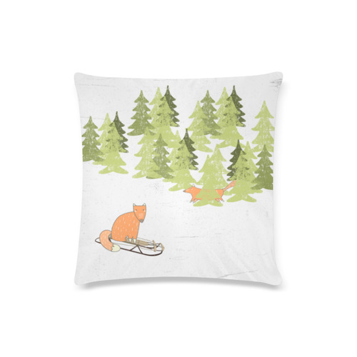 Fox wild animal mammal forest winter illustration Custom Zippered Pillow Case 16"x16"(Twin Sides)