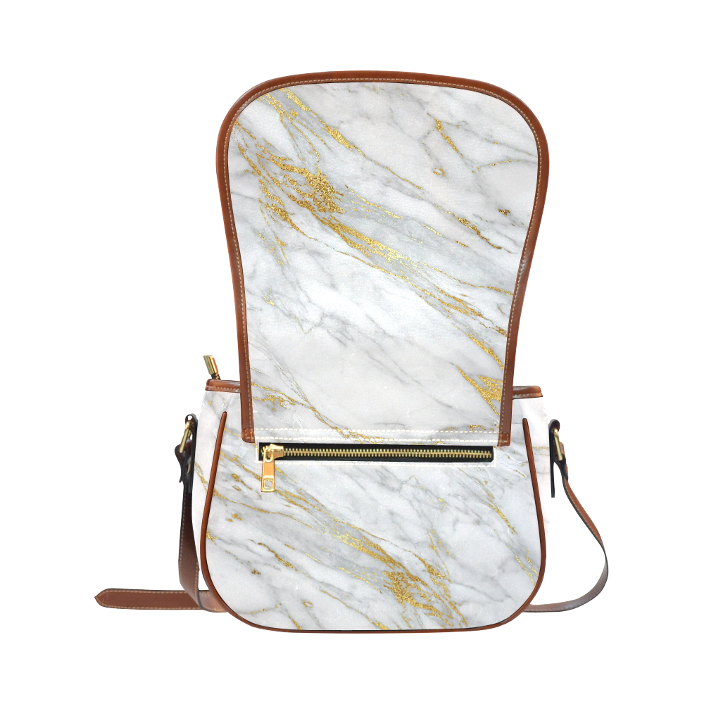 italian Marble, white and gold Saddle Bag/Large (Model 1649)