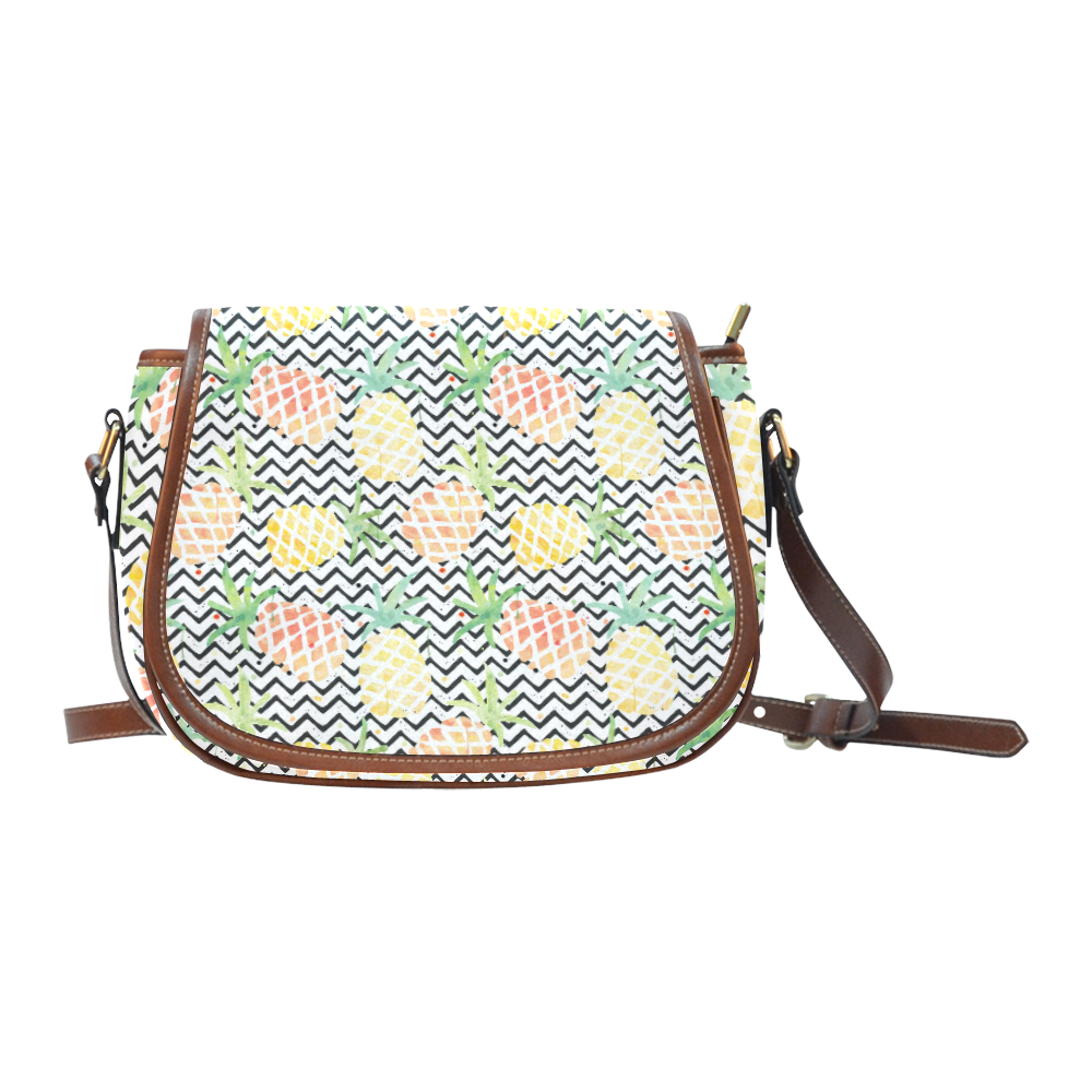 watercolor pineapple and chevron, pineapples Saddle Bag/Large (Model 1649)