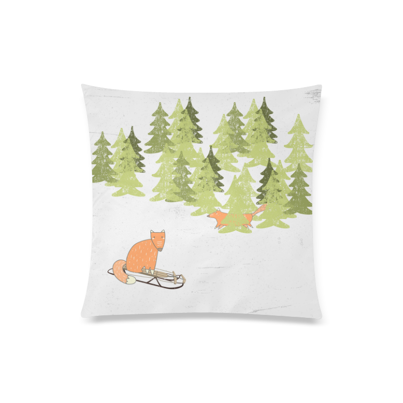 Fox wild animal mammal forest winter illustration Custom Zippered Pillow Case 20"x20"(Twin Sides)