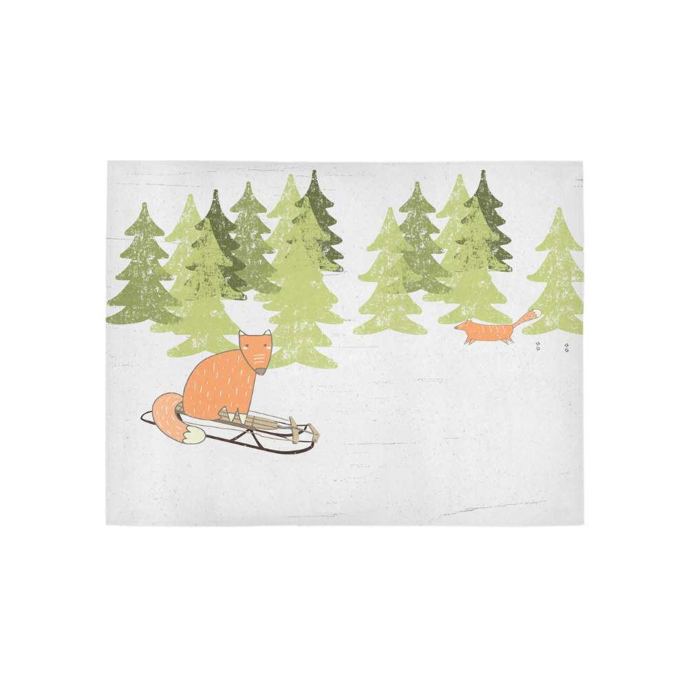 Fox wild animal mammal forest winter illustration Area Rug 5'3''x4'
