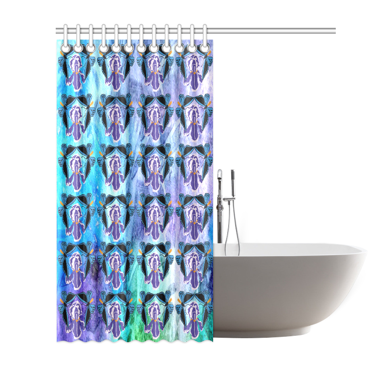 Birdwing Butterfly on Iris Pattern Shower Curtain 72"x72"