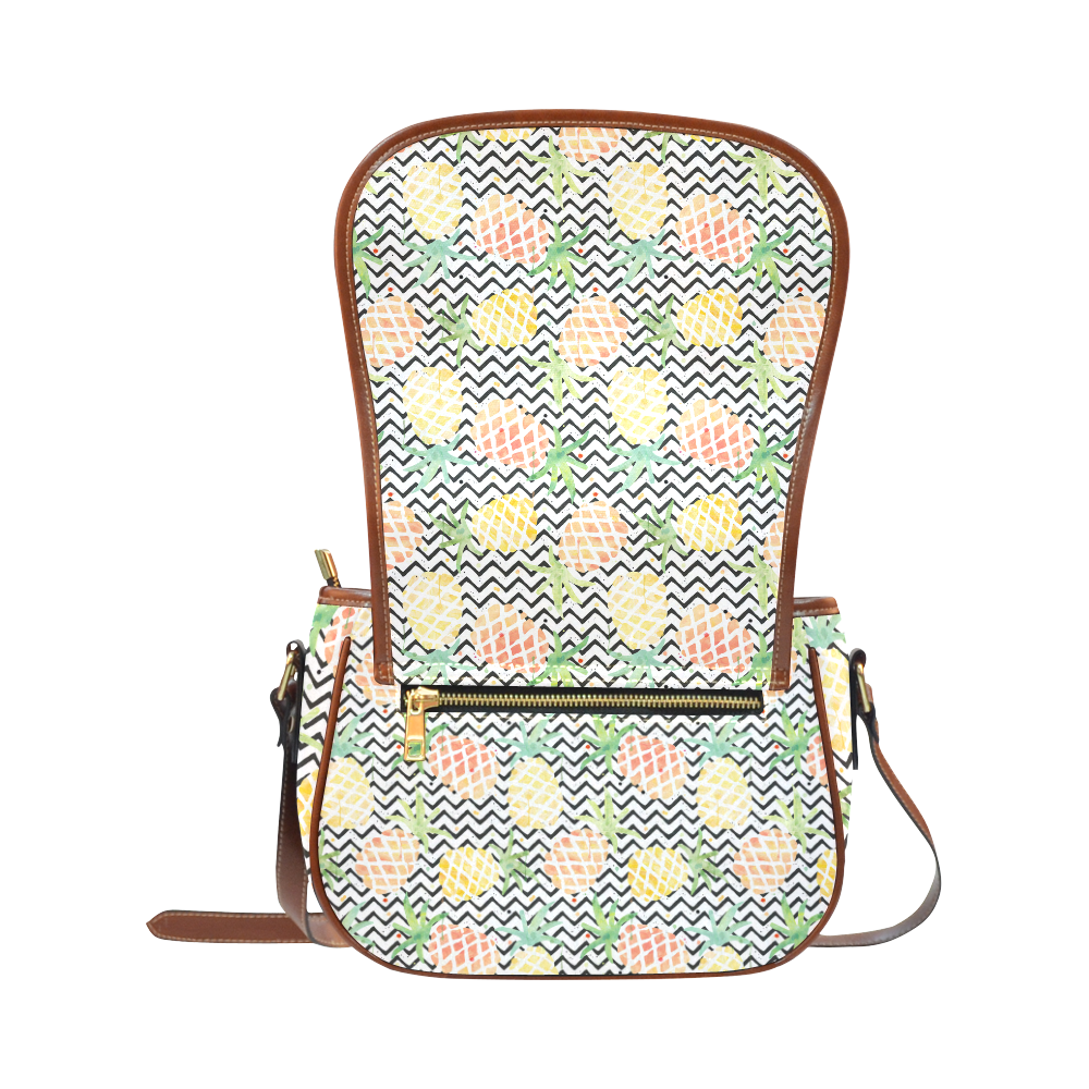 watercolor pineapple and chevron, pineapples Saddle Bag/Large (Model 1649)