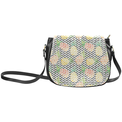 watercolor pineapple and chevron, pineapples Classic Saddle Bag/Small (Model 1648)