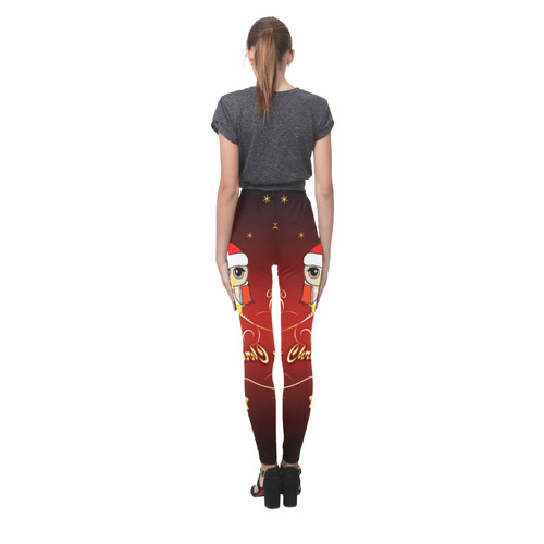 Cute christmas owl on red background Cassandra Women's Leggings (Model L01)