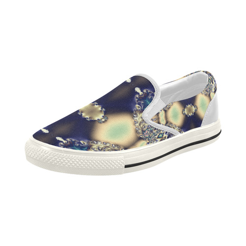 Blue Ice Diamonds Fractal Women's Slip-on Canvas Shoes (Model 019)