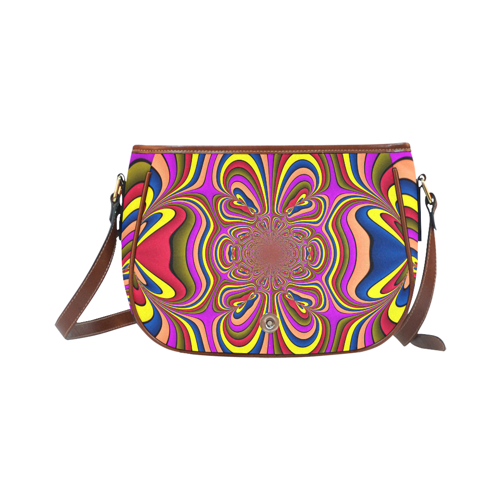Yellow Lilac Abstract Flower Saddle Bag/Large (Model 1649)