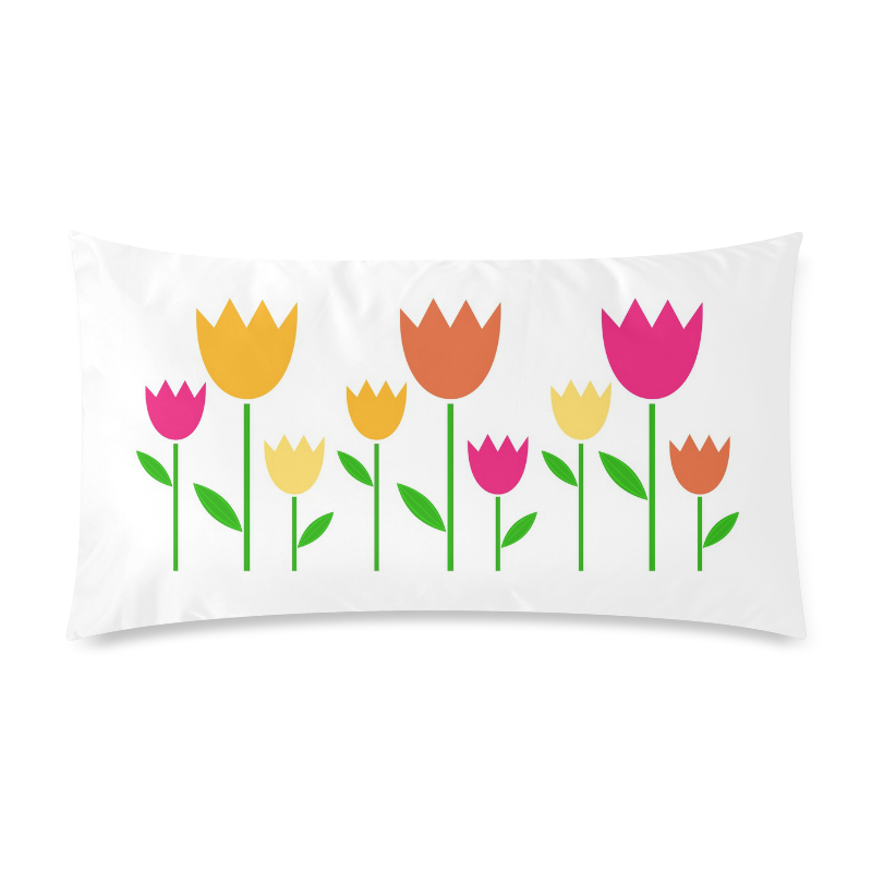 Wonderful tulip - inspired vintage edition : pink, yellow and orange 70s inspired Pillow Rectangle Pillow Case 20"x36"(Twin Sides)