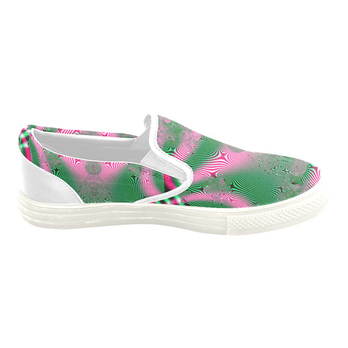 Kimono in Pink and Green Fractal Women's Unusual Slip-on Canvas Shoes (Model 019)