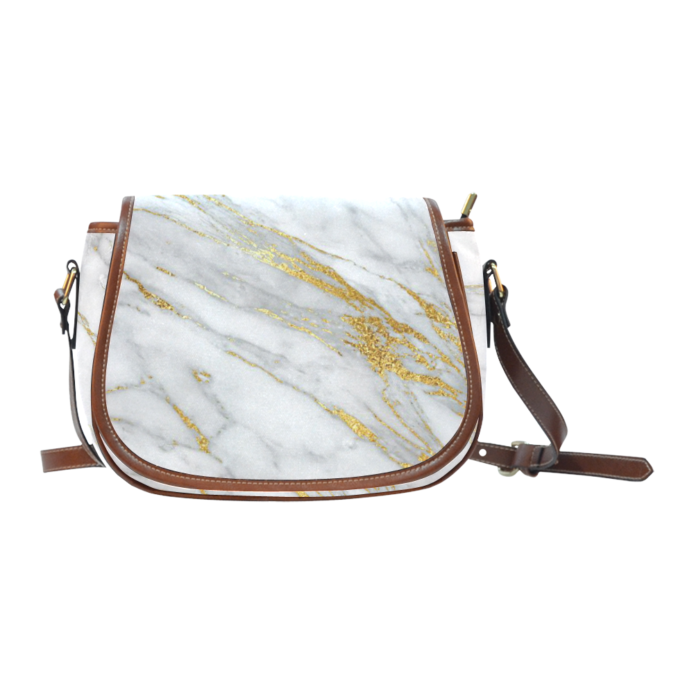 italian Marble, white and gold Saddle Bag/Small (Model 1649) Full Customization