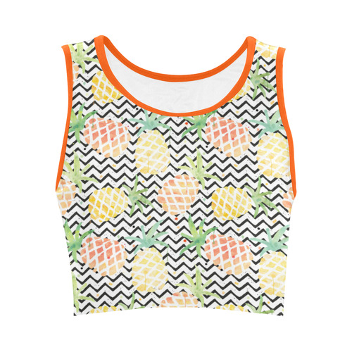 watercolor pineapple and chevron, pineapples Women's Crop Top (Model T42)