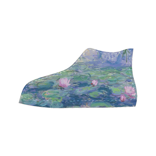 Monet Pink Water Lily Pond Floral Fine Art High Top Canvas Women's Shoes/Large Size (Model 017)