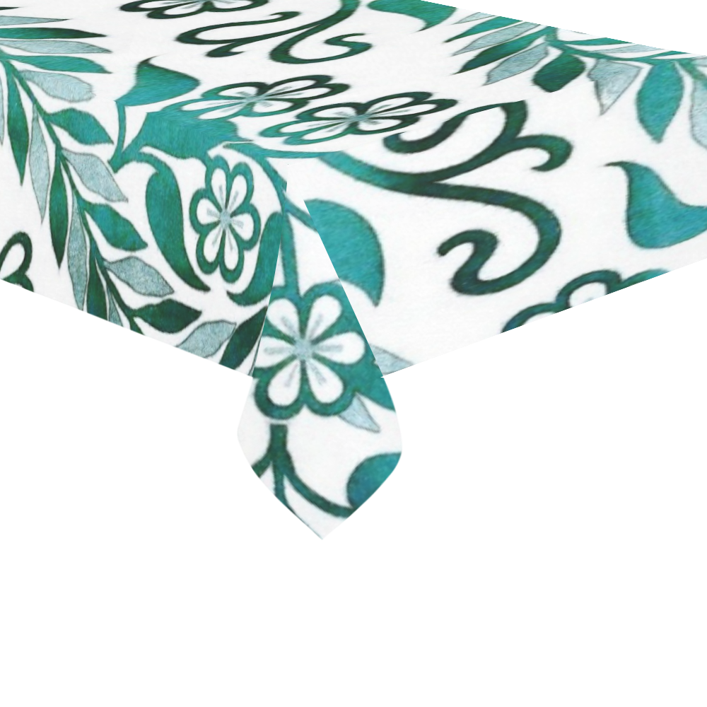 Vintage Floral Embroidery Cotton Linen Tablecloth 60"x 104"