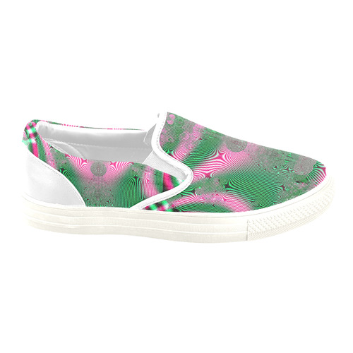 Kimono in Pink and Green Fractal Women's Unusual Slip-on Canvas Shoes (Model 019)