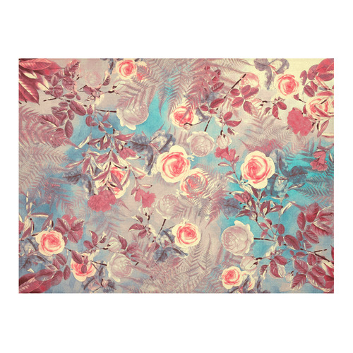 flowers 8 Cotton Linen Tablecloth 52"x 70"