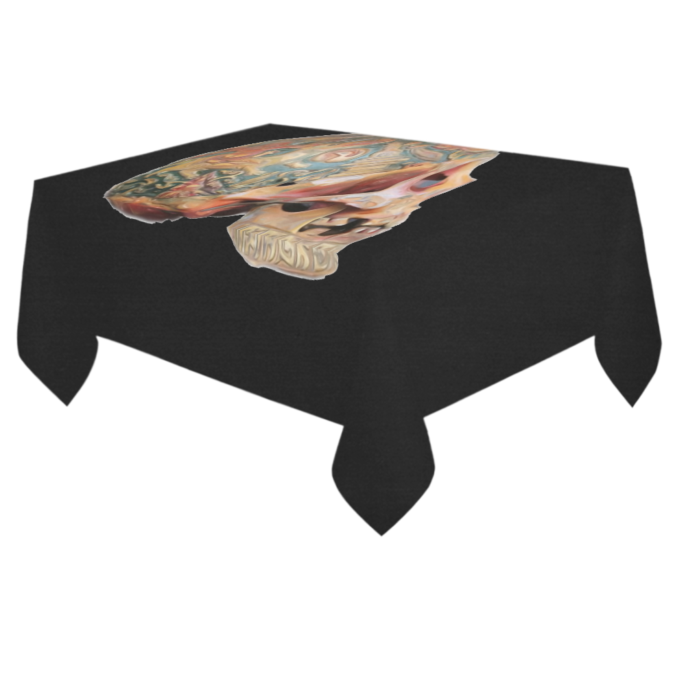 Colored Human Skull Cotton Linen Tablecloth 60"x 84"