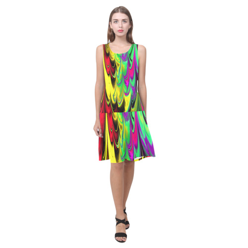 awesome fractal marbled 14 Sleeveless Splicing Shift Dress(Model D17)