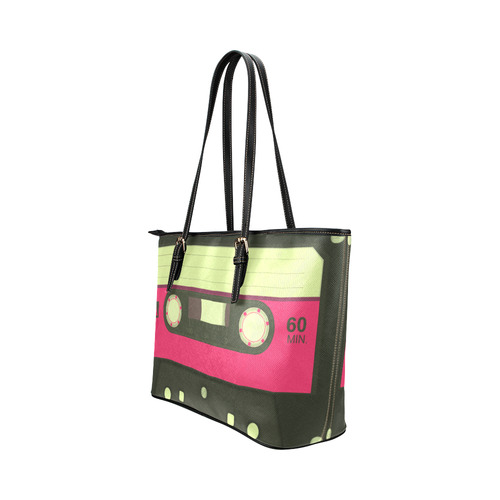 Pink Cassette Tape Leather Tote Bag/Small (Model 1651)