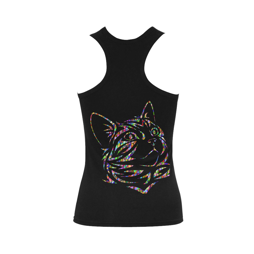 Abstract Triangle Cat Black Women's Shoulder-Free Tank Top (Model T35)