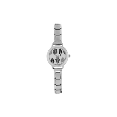 Vintage designers silver Watches with Greyscale leaves Design Art Women's Italian Charm Watch(Model 107)